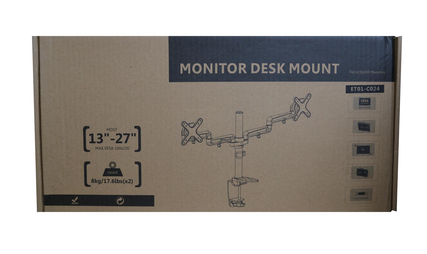 Mount-It Mı 13"-27" Tv Monitör Askı Aparatı Lcd- Led Hareketli Amortisörlü Çift Kollu Masa Montajlı 