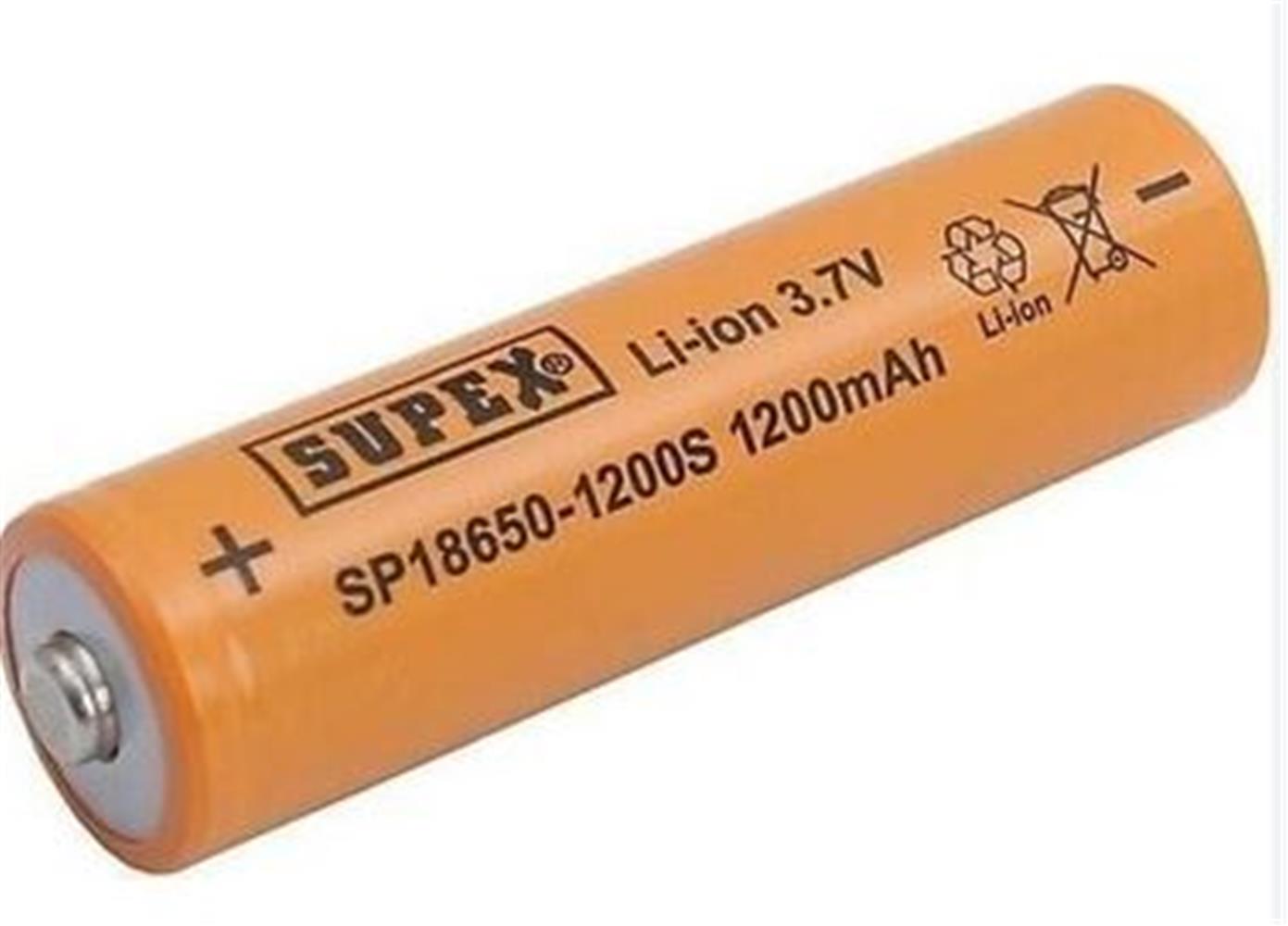 Supex 18650-1200S 3.7V 1200MA Şarjlı Li-on Pil Uçlu Kafa Pil