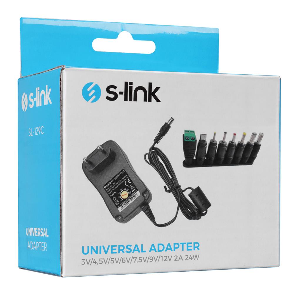 S-link SL-129C 3V-4,5V-5V-6V-7,5V-9V-12V 2A 24W (5.5-2.1) 8 Uçlu Adaptör