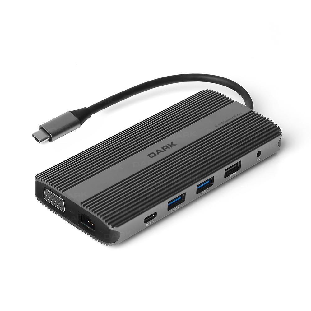 Dark DK-AC-U31X44 USB 3.1 Gen1 Type C 12in1 Ether-USB-C&USB-C PD-2xHDMI-VGA-TF SD -3xUSB 3.0- Hub