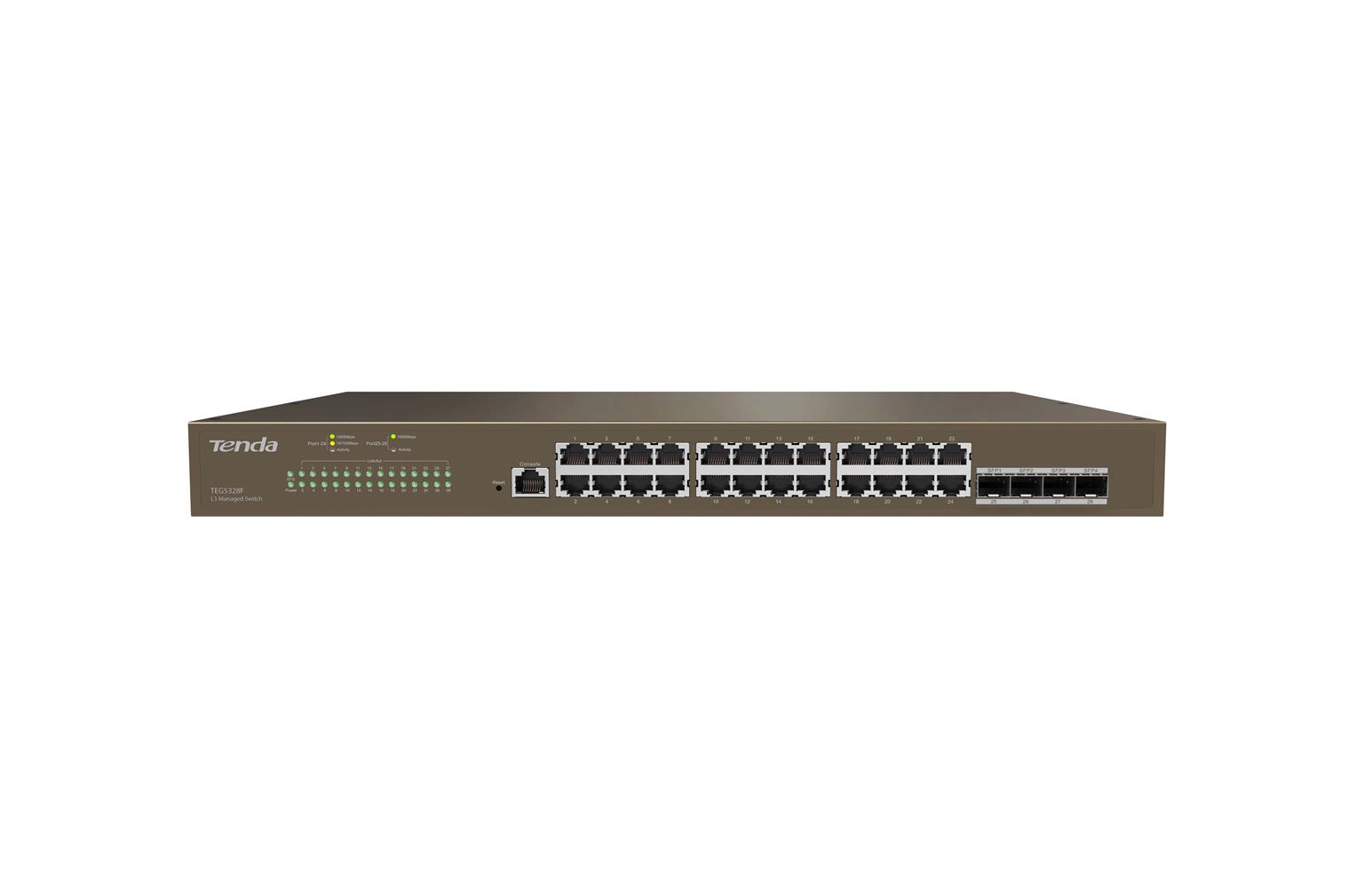 Tenda TEG5328F 24 Port 10-100-1000 Switch 4 Port SFP Yönetilebilir L2 Çelik Kasa Rack Mount