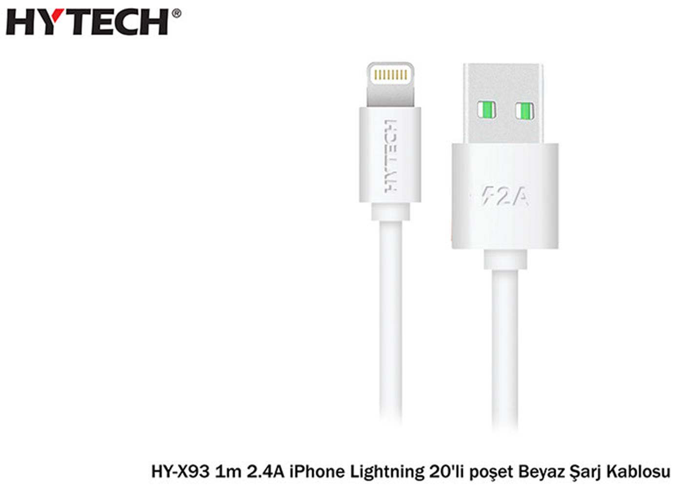 Hytech HY-X93 1m 2.A iPhone Lightning Beyaz Şarj Kablosu
