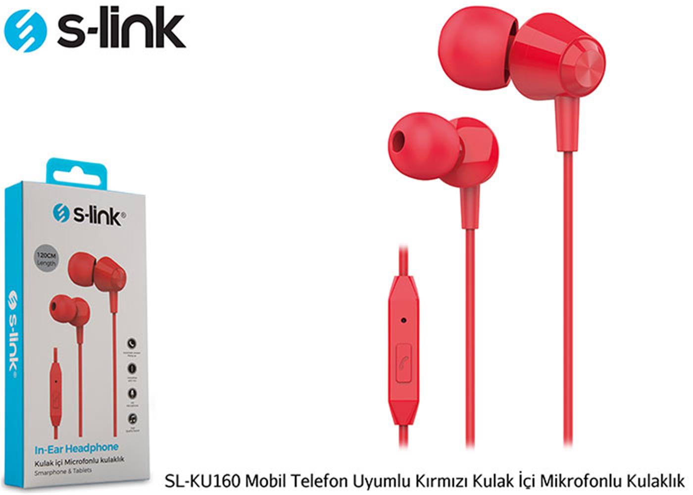 S-link SL-KU160 Mobil Telefon Uyumlu Kırmızı Kulak İçi Mikrofonlu Kulaklık
