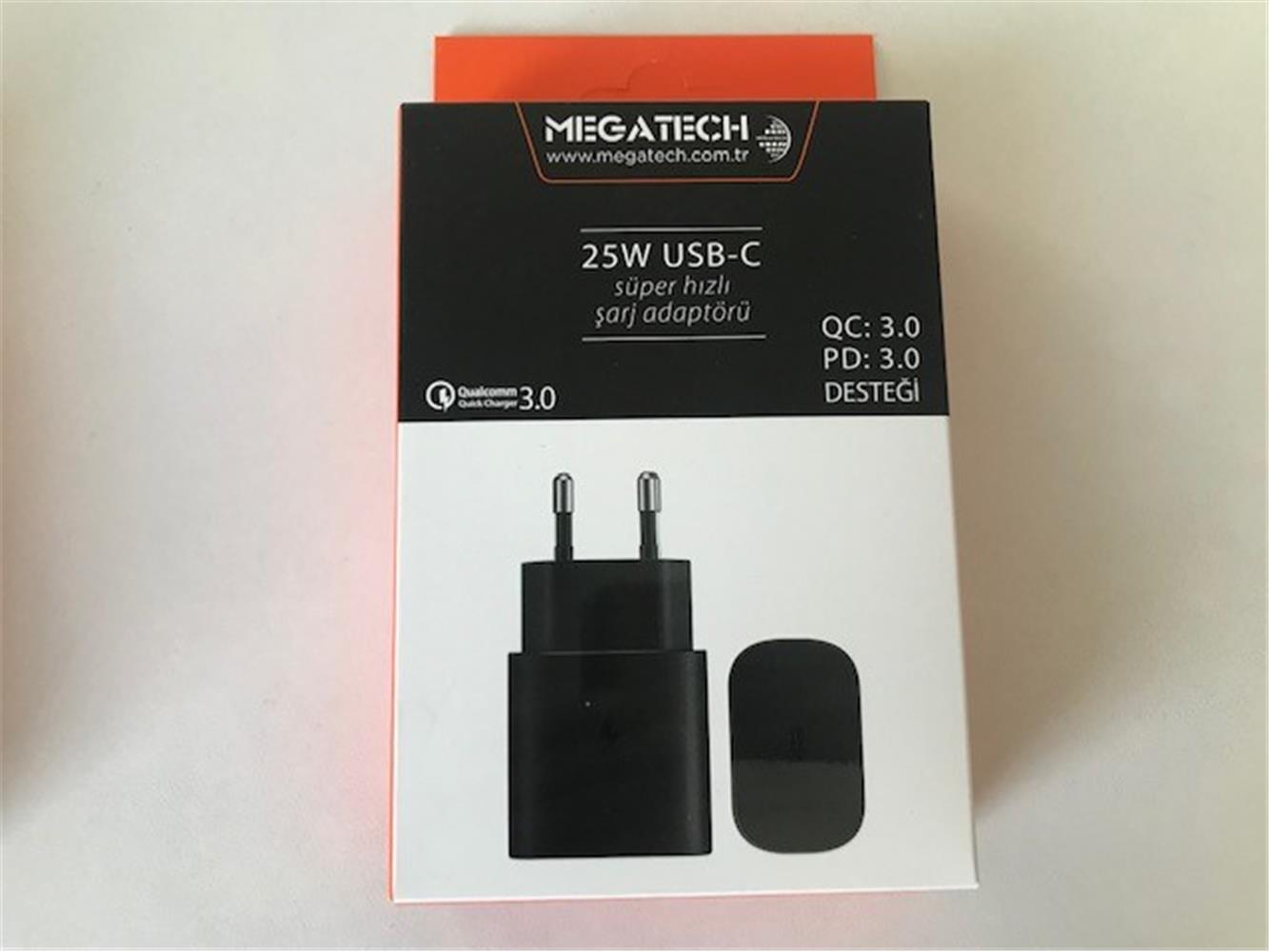 Megatech 25w Siyah USB-C Şarj Kafa QC:3.0-PD:3.0 