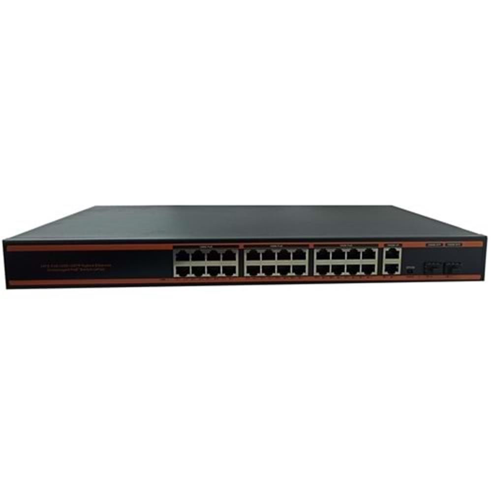 Nova ND1P2422LG 24 Port Poe+ 10-100 Mbps 2 Port 10-100-1000 Mbps Uplink  2 Port SFP Switch 300W