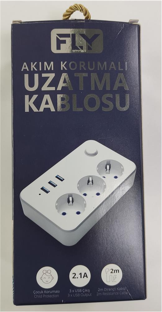 Fly 3406-01 3lü Anahtarlı 2.1A 3Usb Şarj Çıkışı 2mt Anahtarlı  Akım Korumalı Priz Çocuk Koruması