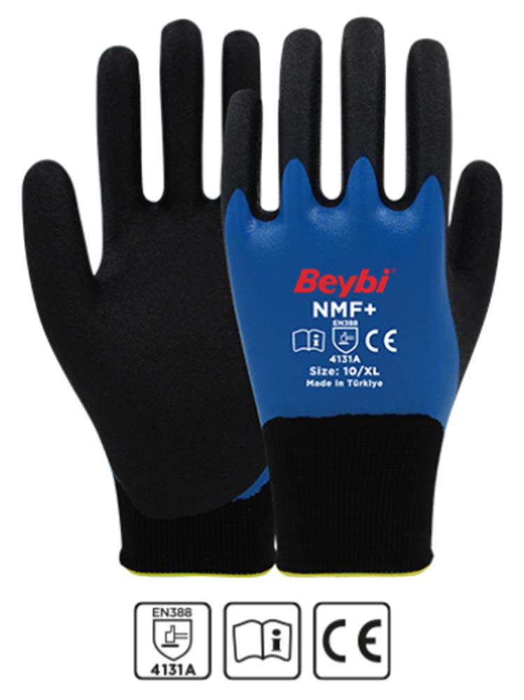 Beybi NMF+ 9Beden 12li Double Mikro Köpük Tam Nitril Kaplı Polyester Örgü Eldiven