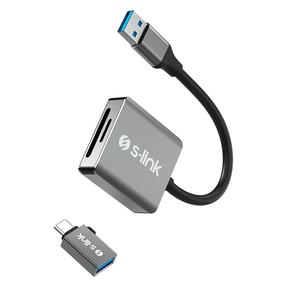 S-link SL-CR21 TypeC ve USB3.0 SD-Micro SD 110M-S Hızlı 2 in 1 Metal Kart Okuyucu