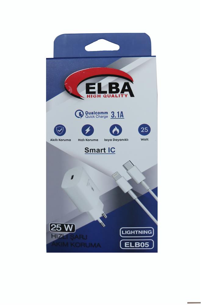 Elba ELB05-PD-25WIOS Beyaz 25W Usb-c Ev Şarj Kafa+1mt Type-c To Lightnıng Kablo PD3.0-QC4.0 Hızlı Ş 