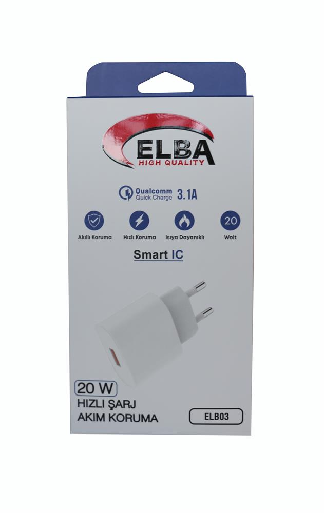 Elba ELB03-20USB Beyaz 20W USb Şarj Kafa QC4.0(Akıllı Koruma-Hızlı Şarj-Isıya Dayanıklı)