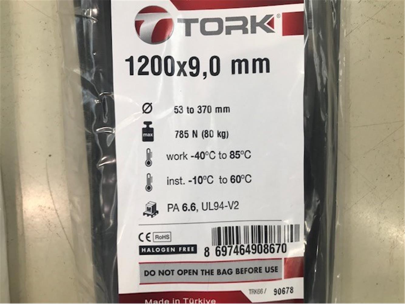 Tork TRK-1200-90B Siyah 100lü Kablo Bağı 