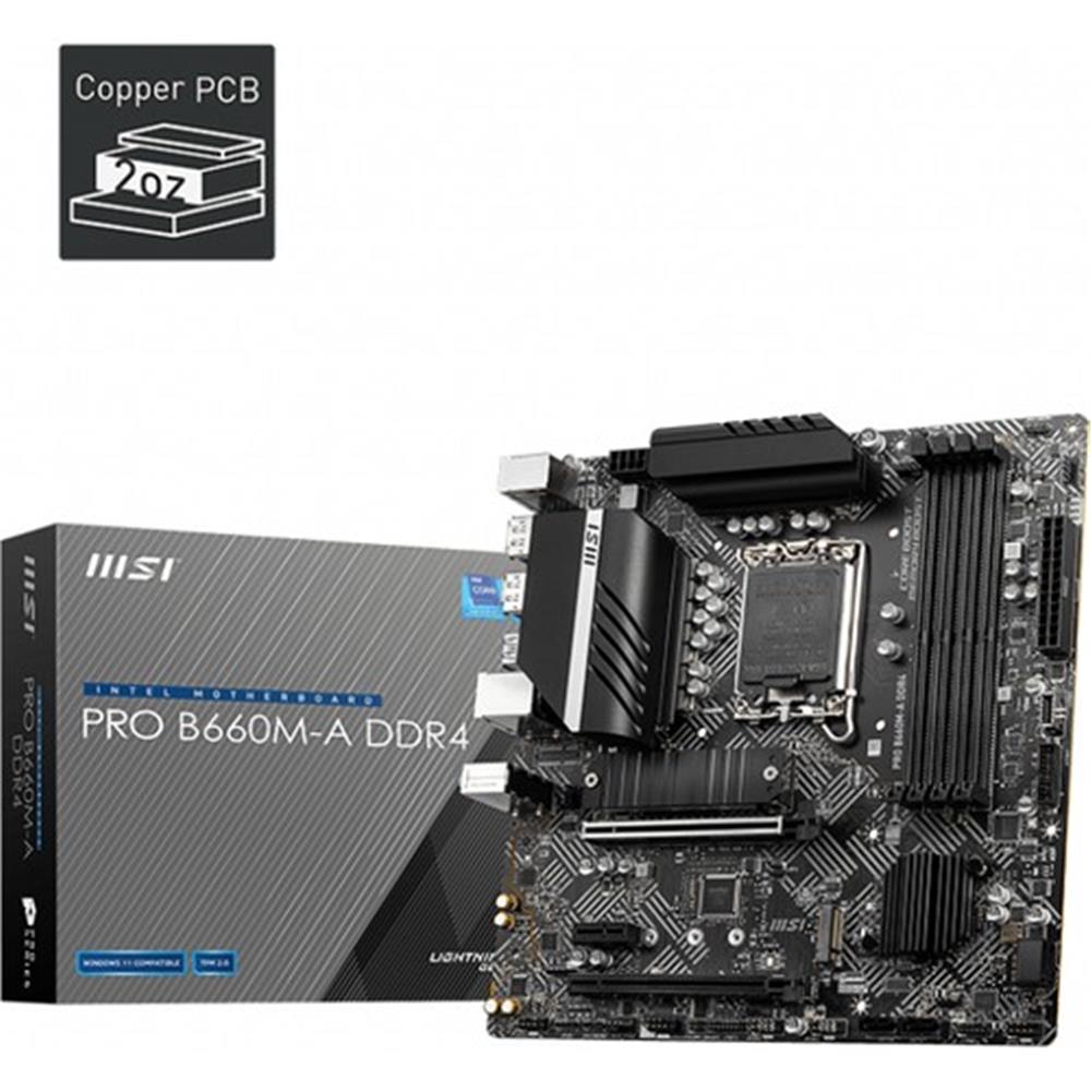 Msı PRO B660-A DDR4 SOKET 1700 DDR4 4800(OC) PCI-E Gen 4 ,M.2 USB3.2 1x 2.5G LAN ATX Anakart