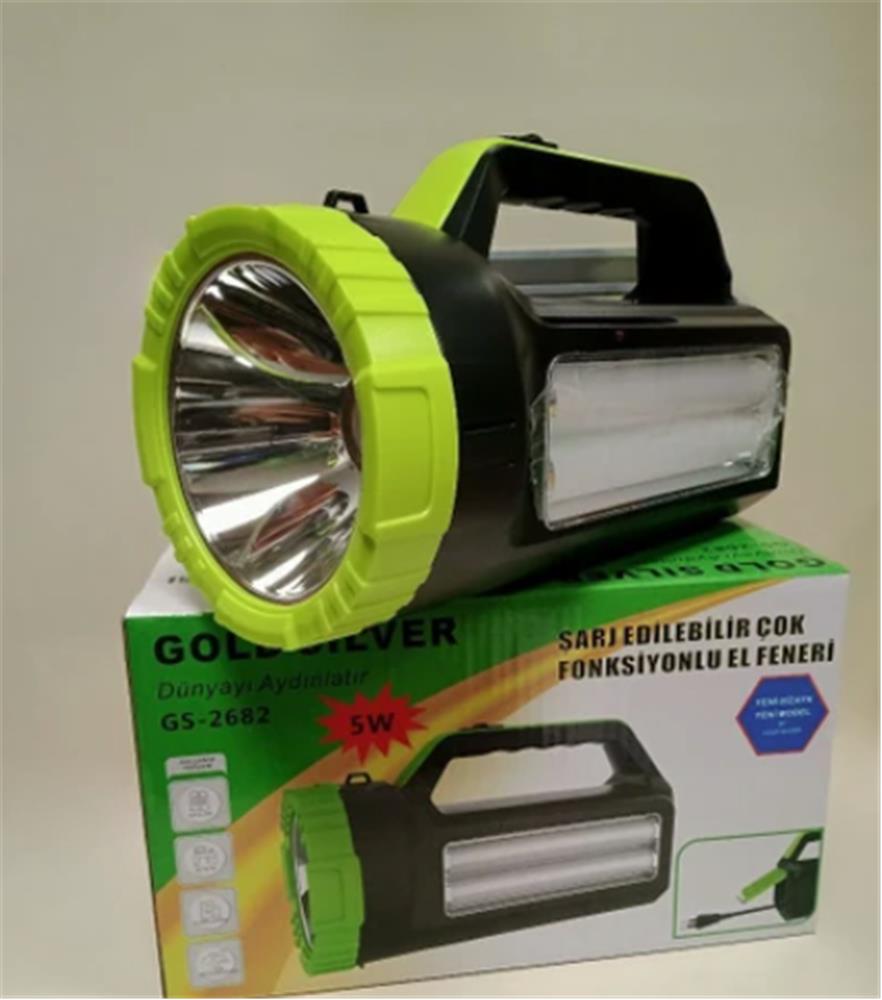 Gold Silver GS-2682 5W Led Şarj Edilebilir Çok Fonksiyonlu El Feneri 