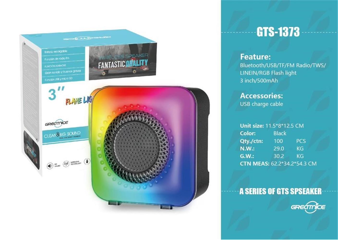 KTS 1373 Siyah Bluetooth M-sd-Usb RGB Ses Bombası 