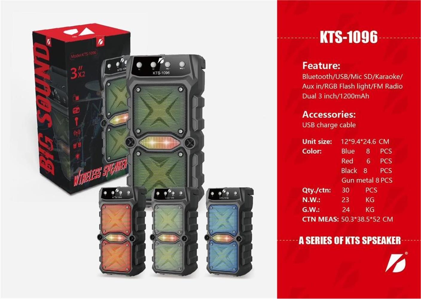 KTS 1096 Siyah Bluetooth M-sd-Usb RGB  Speaker 