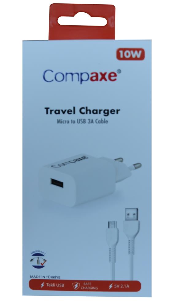 Compaxe CTA-521MU 5v 2.1a 10W 1Mt Usb 3.0 Ev şarj+ Mikro Şarj Kablosu 