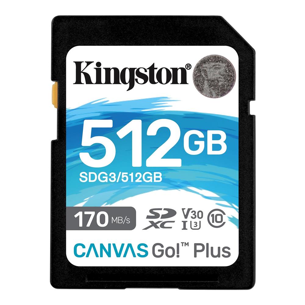 KINGSTON SDG3-512GB 512GB SDXC CANVAS GO PLUS 170R C10 UHS-I U3 V30 HAFIZA KARTI
