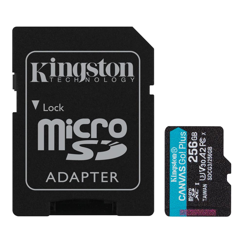 Kingston SDCG3-256GB 256GB microSDXC Canvas Go Plus 170R A2 U3 V30 Card + ADP Hafıza Kartı 