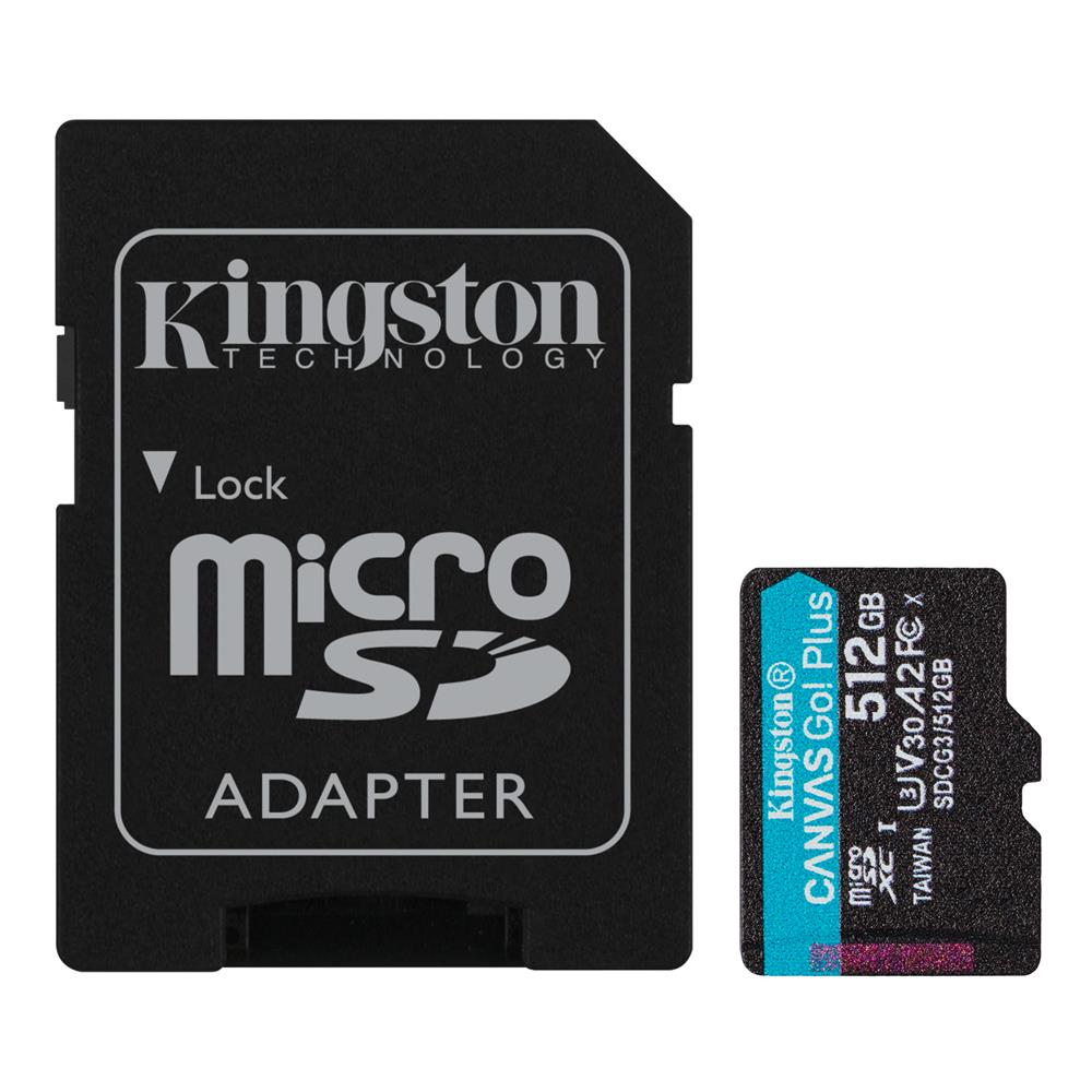 Kingston SDCG3-512GB 512GB microSDXC Canvas Go Plus 170R A2 U3 V30 Card + ADP Hafıza Kartı