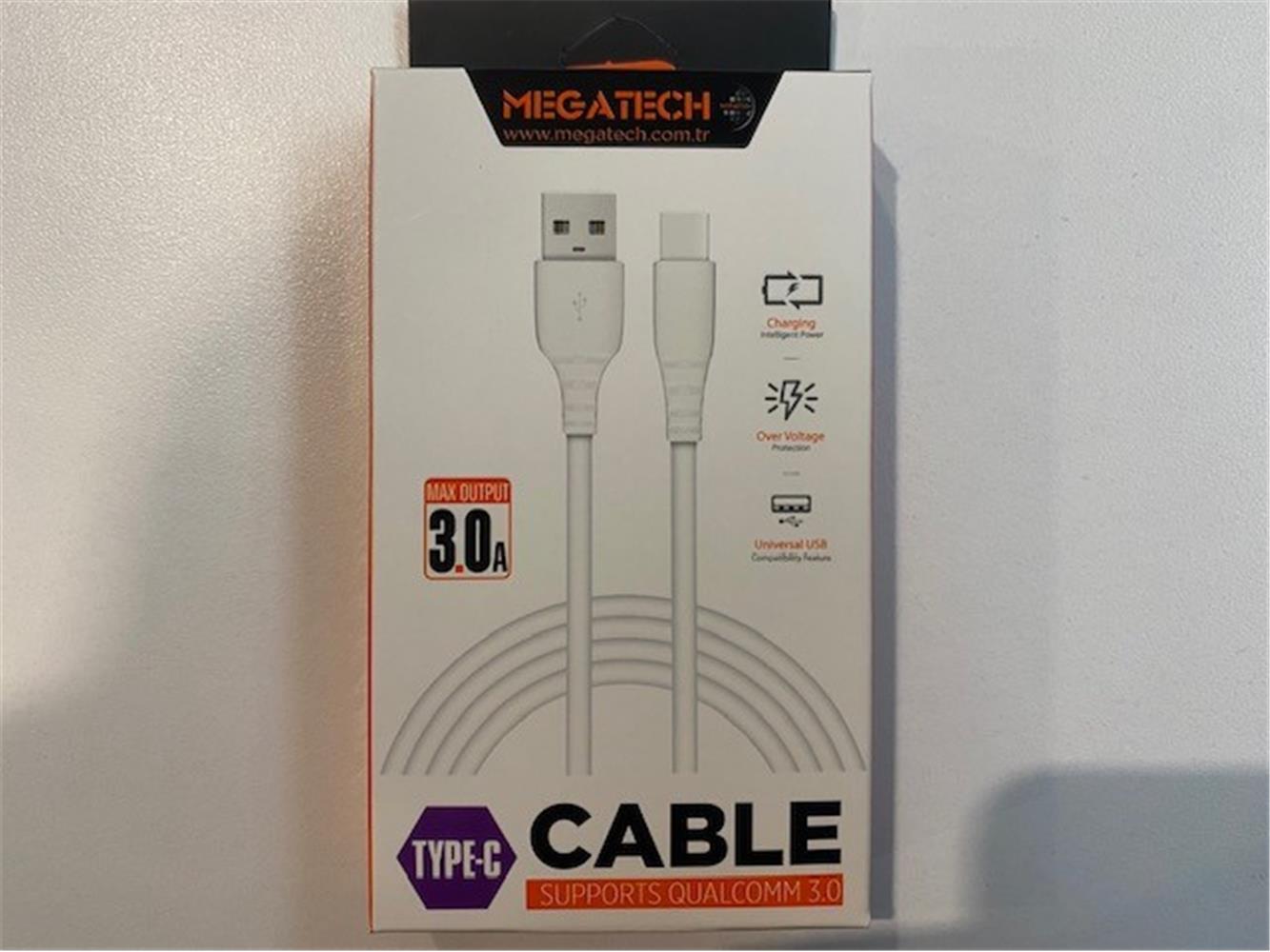 Megatech CHC65 3.0a 1mt Beyaz Usb Type-c Şarj Kablosu 