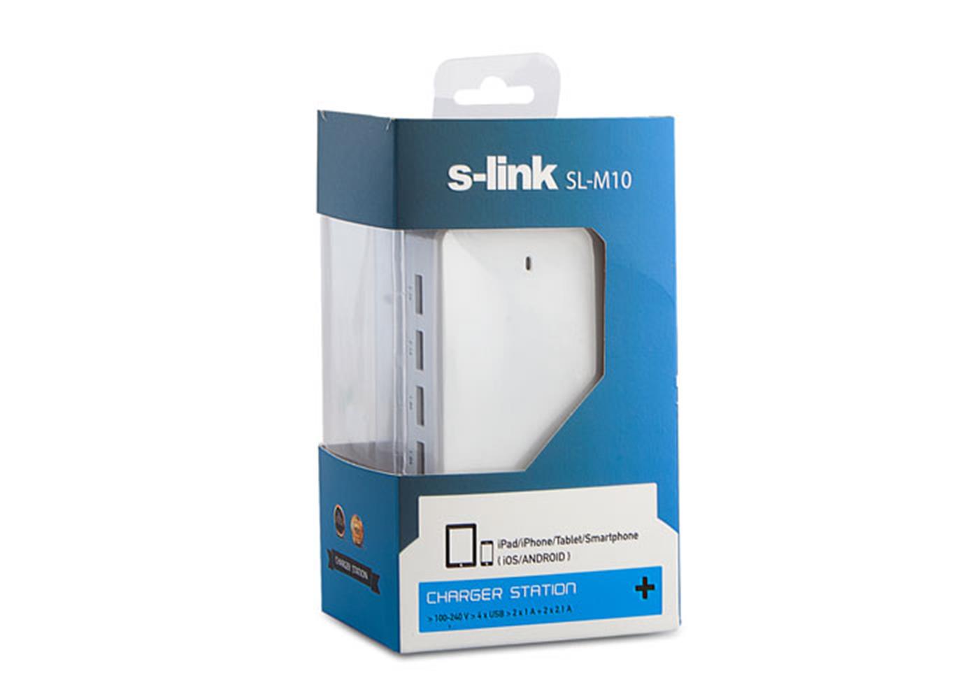 S-link SL-M10 6.2A 4-Usb Beyaz Usb şarj