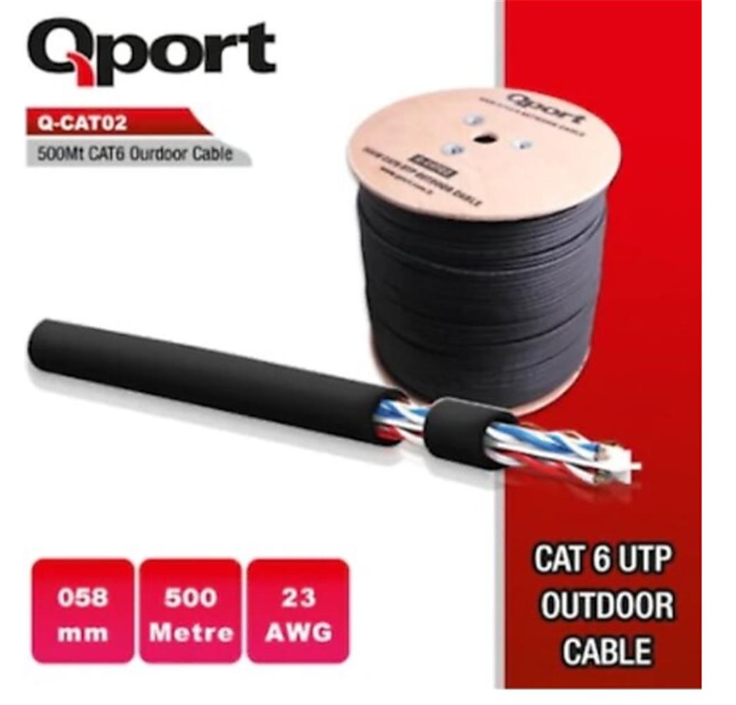 QPORT Q-CATO2 500MT OUTDOOR CAT6 23AWG 0.58MM DI MEKAN KABLO