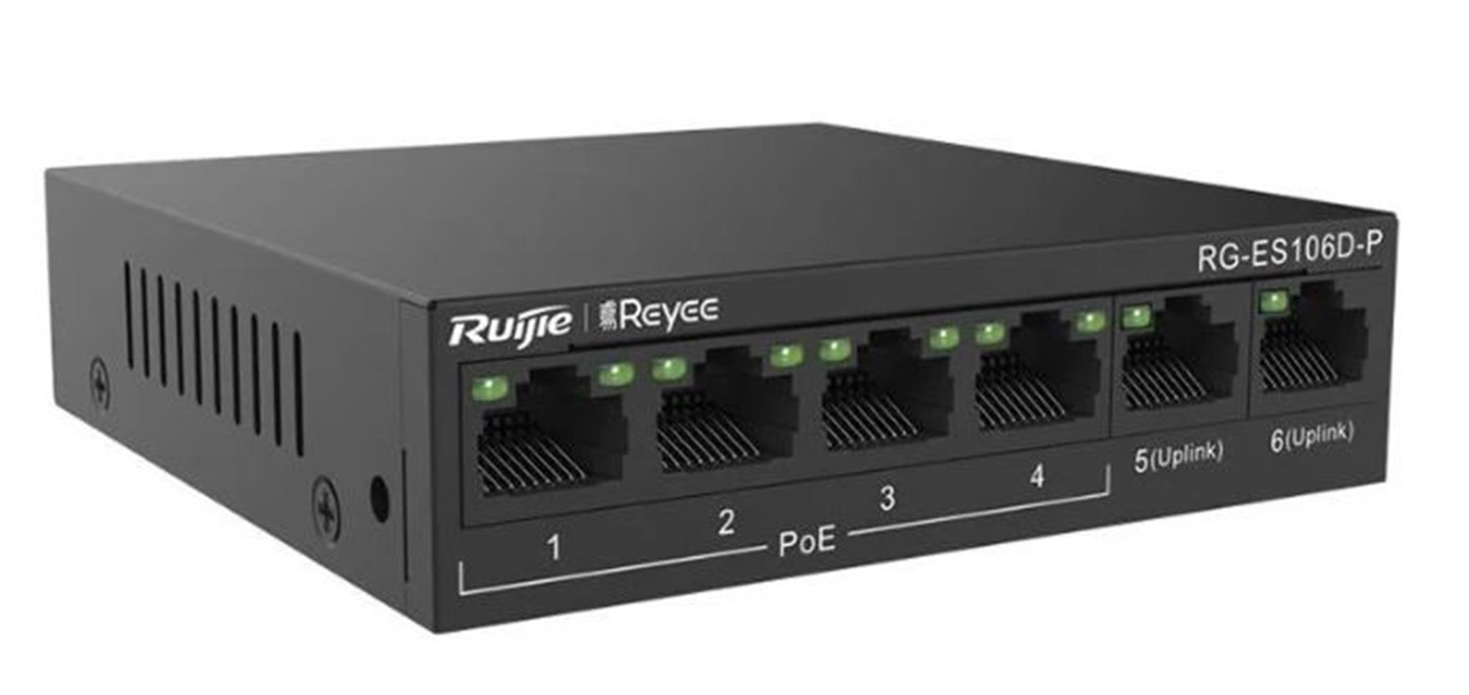 RUIJIE-REYEE RG-ES106D-P 4 PORT POE+ 10-100-1000 MBPS+2 PORT 10-100 MBPS UPLINK SWITCH