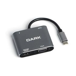 Hytech HY-USBC80 4K@30Hz Gri Metal 2xUSB3.0 1xHDMI, 1xPD 10-100-1000M Type C Adaptör