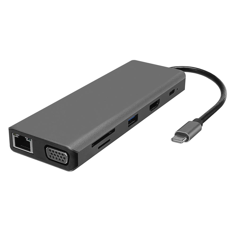 HYTECH HY-USBC32 4K-2K ULTRA HD GRI METAL 5X USB2.0-USB3.0 100M RJ45 PD. TYPEC DATA. 