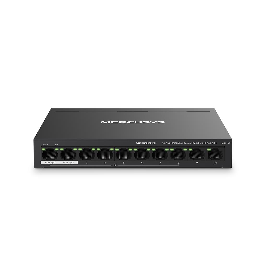 TP-LINK MERCUSYS MS110P 8 PORT 10-100 MBPS POE+ 2 PORT 10-100 SWITCH METAL KASA