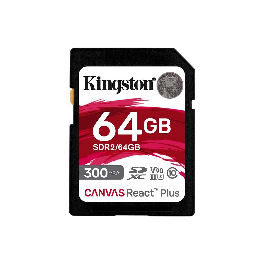 KINGSTON SDR2-64GB CANVAS REACT PLUS SDXC UHS-II 300R-260W U3 V90 FOR FULL HD-4K-8K HAFIZA KARTI