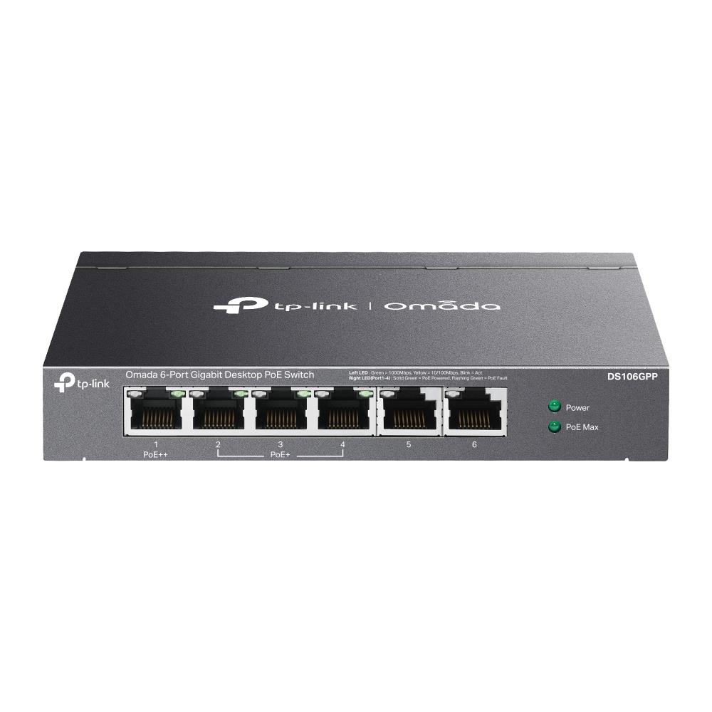 OMADA TP-LINK DS106GPP 4 PORT 10-100-1000 POE+ SWITCH 2 PORT UPLINK ELIK KASA RACK MOUNT