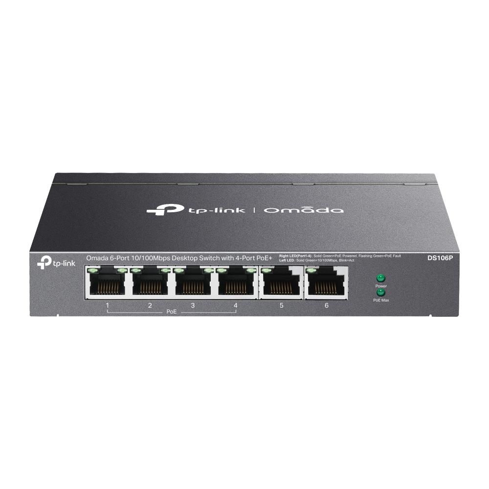 OMADA TP-LINK DS106P 4 PORT 10-100 POE+ 2 PORT 10-100 MBPS UPLINK SWITCH ELIK KASA RACK MOUNT