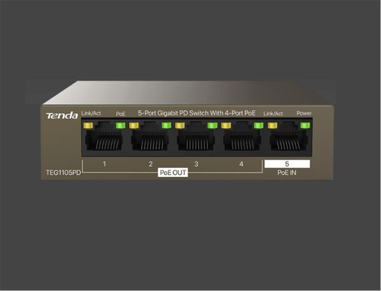 Tenda G0-5G-PoE 5 Port 4 Port Poe+ 10-100-1000 Switch Çelik Kasa POE Router