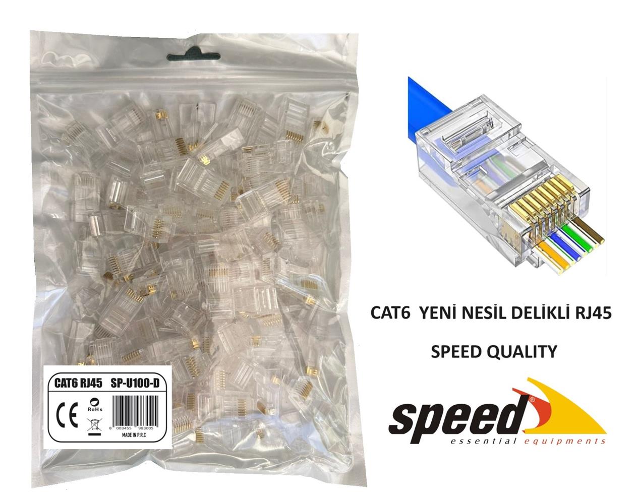 Speed SP-U100 D CAT6 100 Adet Rj45 Konnektör Delikli Yeni Nesil