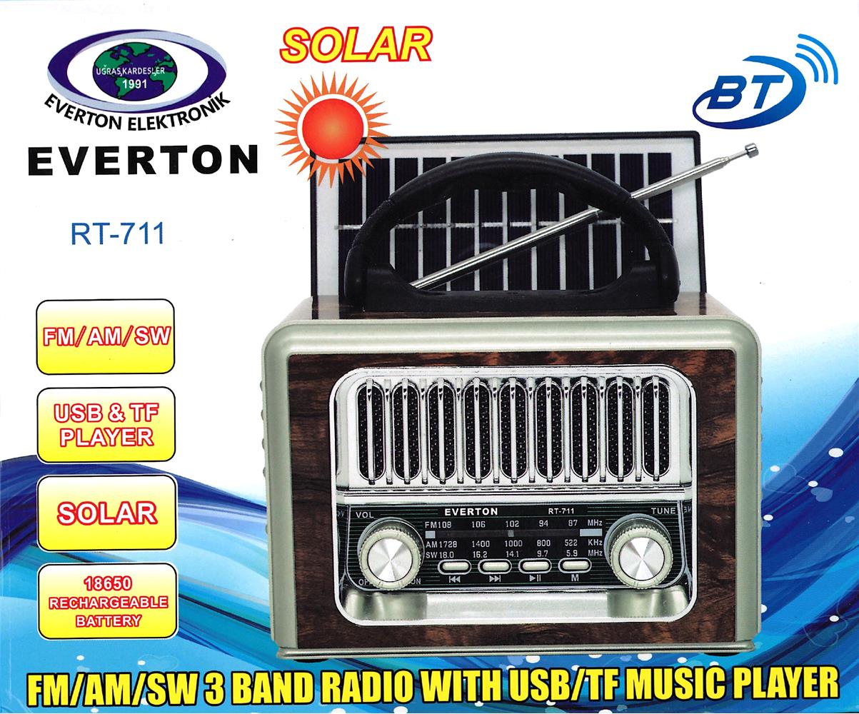 Everton Rt-711-Usb-Tf-Am-Fm-Sw-Tws-Usb Güneş Eenerjili  Nostaljik Radyo