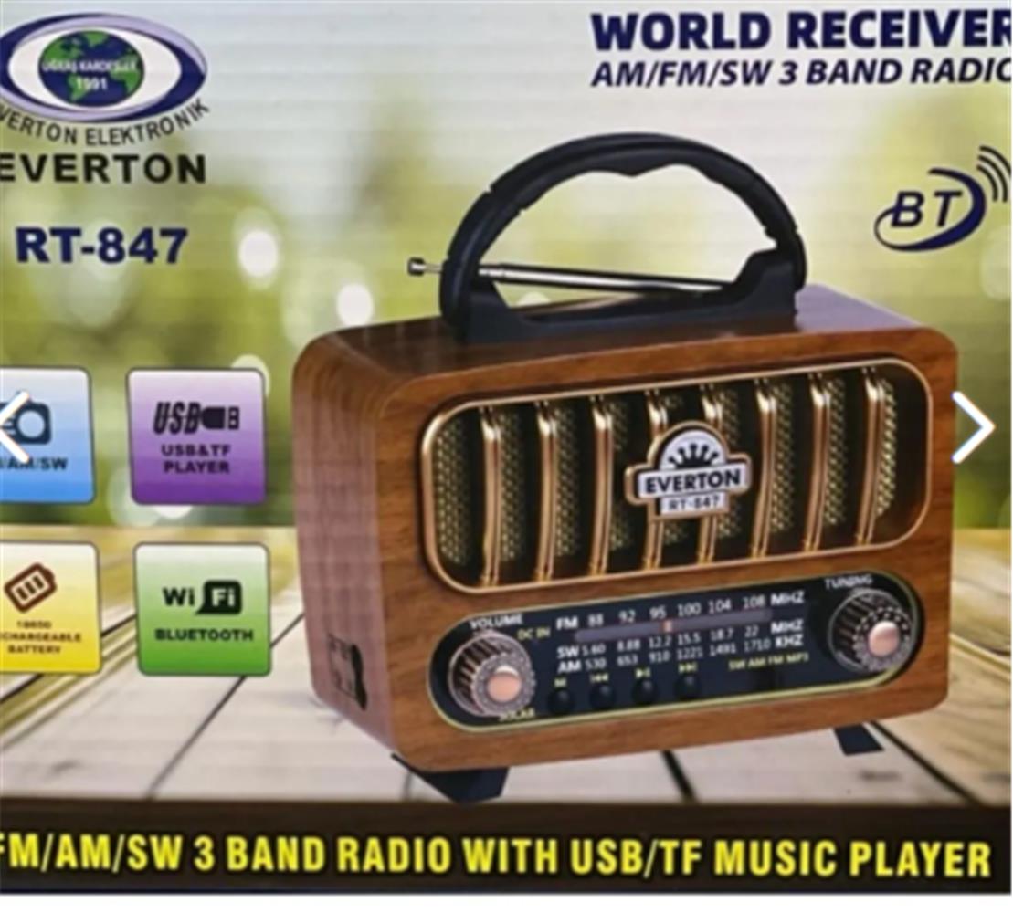 Everton Rt-847 Bluetooth -Usb-Tf-Am-Fm-Sw-Tws-Usb Şarj Nostaljik Radyo