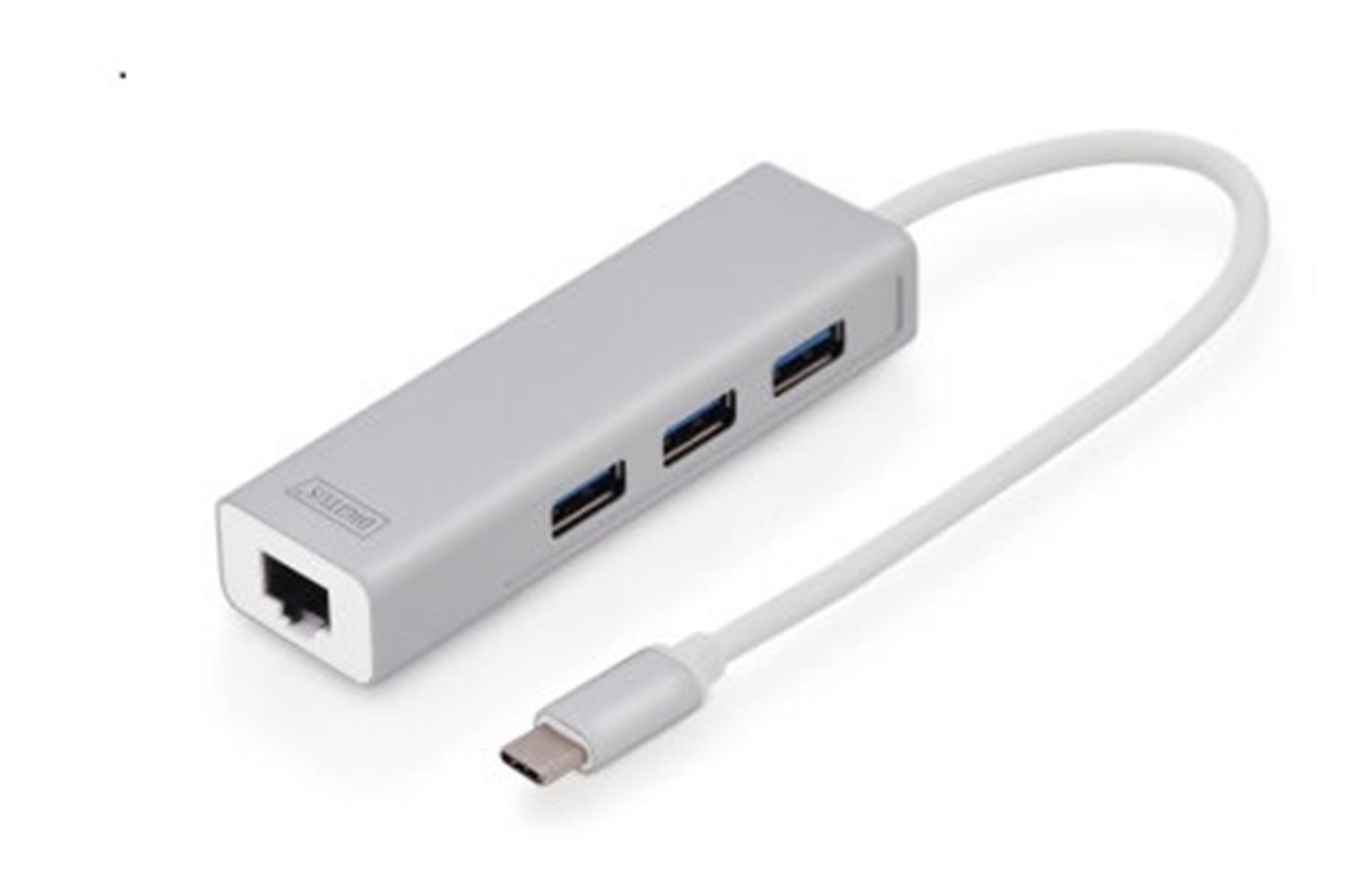 Digitus DA-70255 USB 3.0 Hub & USB 3.0 ,1 x 10-100-1000 1 x USB-C Erkek ,3 x USB0 3.0 USB-A  