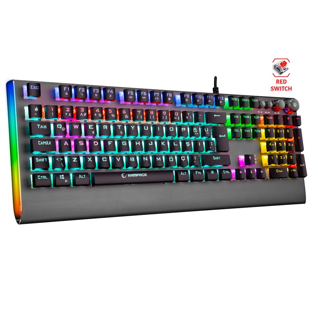 RAMPAGE KB-R210 FAVORY RAINBOW AYDINLATMALI KRISTAL RED SWITCH MEKANIK GAMING OYUNCU KLAVYESI