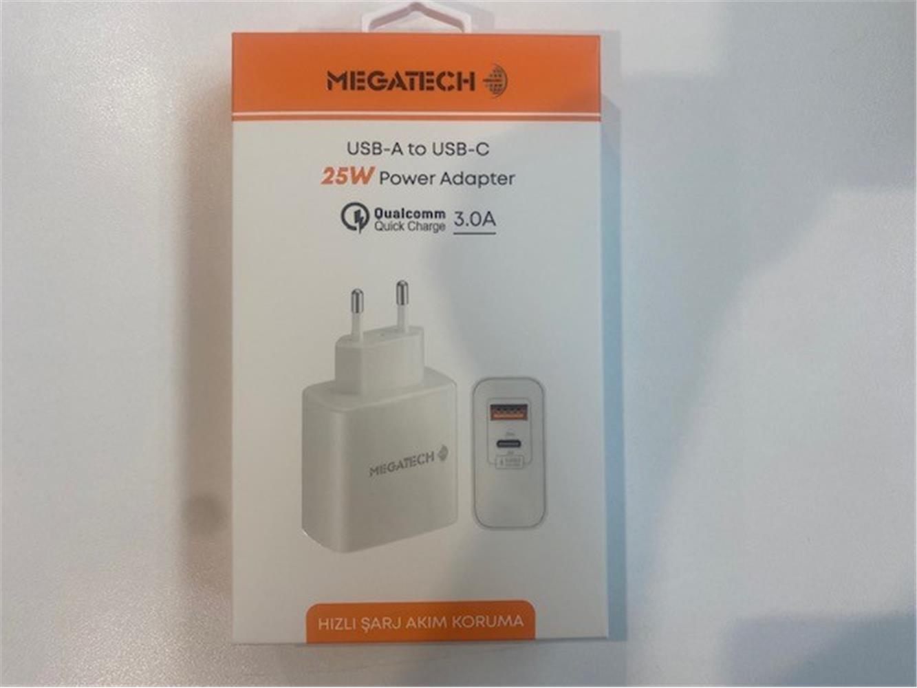 Megatech 25W2  Usb-A To Usb-C 3.0A 25W Ev Şarj Kafa Hızlı Şarj Akım Koruma 