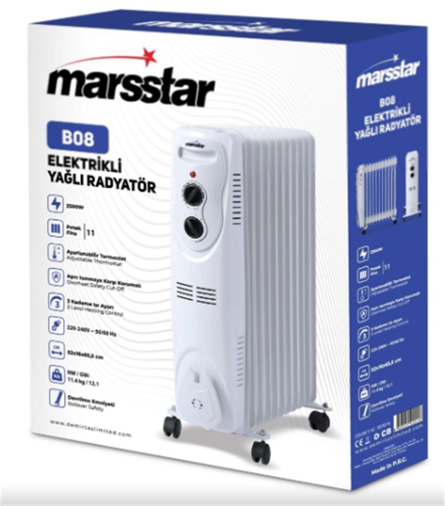 Marsstar B-08 11 Dilim Yağlı Radyatör 3 Kademe Isı ayarı 2500w 