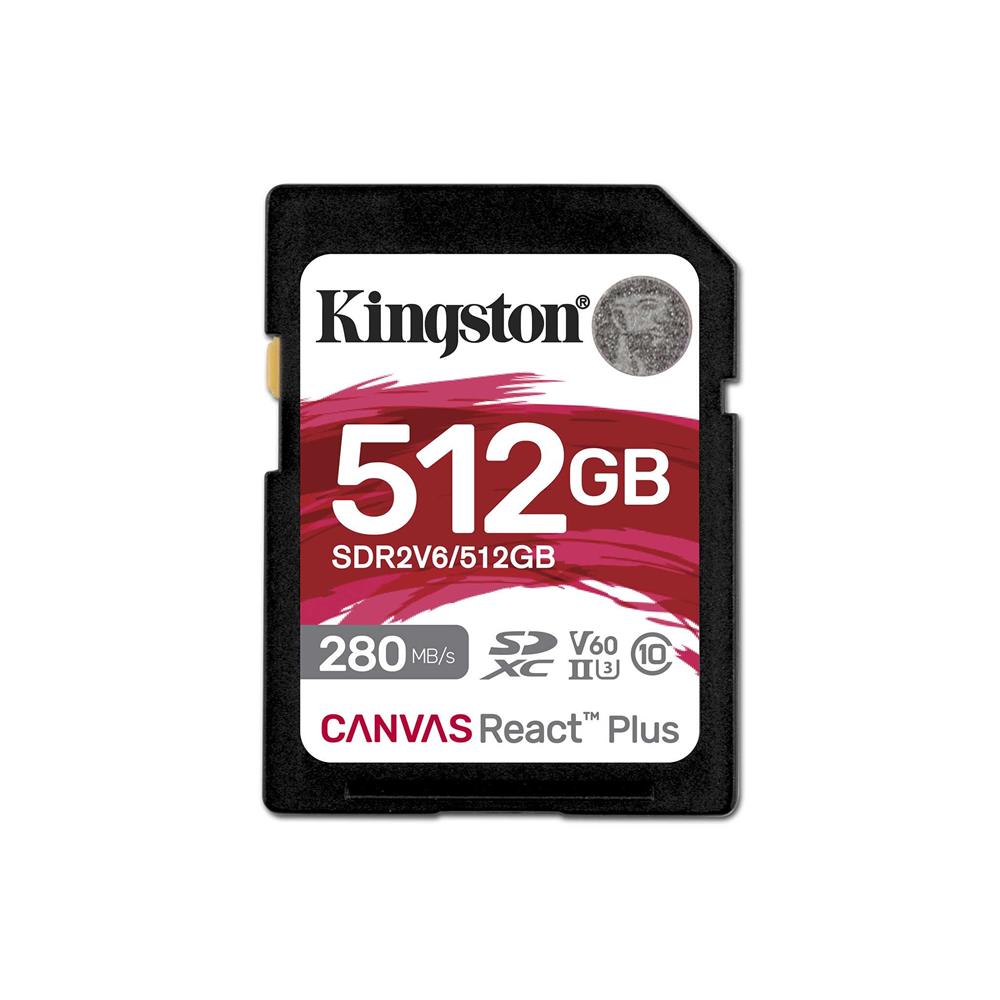 Kingston SDR2V6-512GB Canvas React Plus SDXC UHS-II 280R-150W U3 V60 for Full HD-4K SD Hafıza Kartı