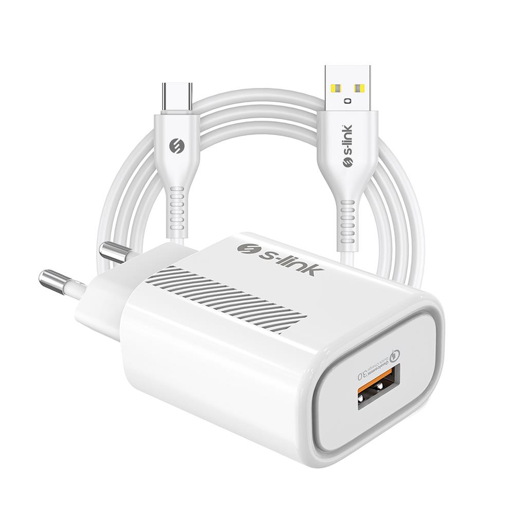 S-link SL-EC40T Type-C Kablolu 5V 2400MA Beyaz Ev Şarj Adaptörü