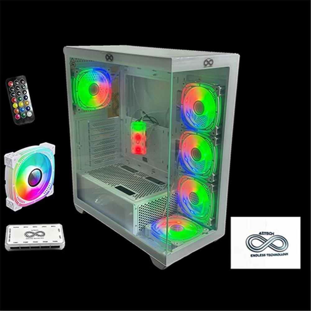 AZTECH AZT201 W 5 x RGB Fan Uzakdan Kumanda Beyaz Akvaryum Gamin Kasa Temper Cam , RGB Switch