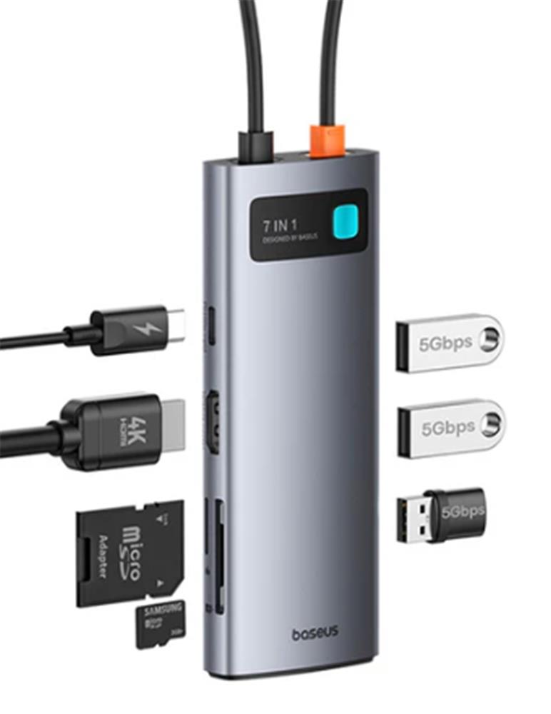 Baseus B00030708811-00 7İn1 Type-C Hub (3 Usb 5Gbps-Hdmı-Sd-Tf-Type-C) 4K@60Hz Ultra Clarity