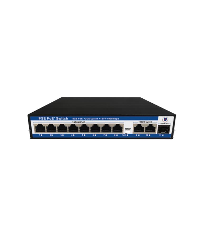 NOVA NVC-PSEG0821 8 PORT POE+ 10-100-1000 MBPS 2 PORT 10-100-1000 MBPS UPLINK 1 PORT SFP SWITCH 120W