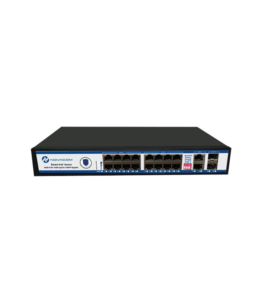 NOVA NVC-PSEG1622 16 PORT POE+ 10-100-1000 MBPS 2 PORT 10-100-1000MBPS UPLINK 2 PORT SFP SWITCH 300W