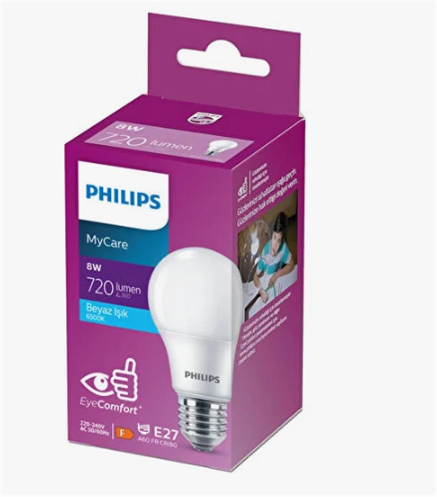 Philips Ledbulb 720 lumen  8w 6500k Led Beyaz E27 220-240w 