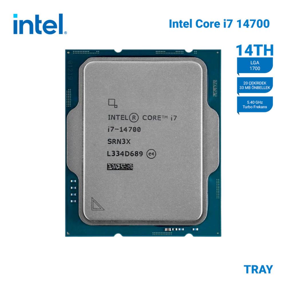 INTEL CORE I7 14700 TRAY 2.1GHZ 20 EKIRDEK 33MB AKILLI NBELLEK SOKET 1700 KUTUSUZ ILEMCI