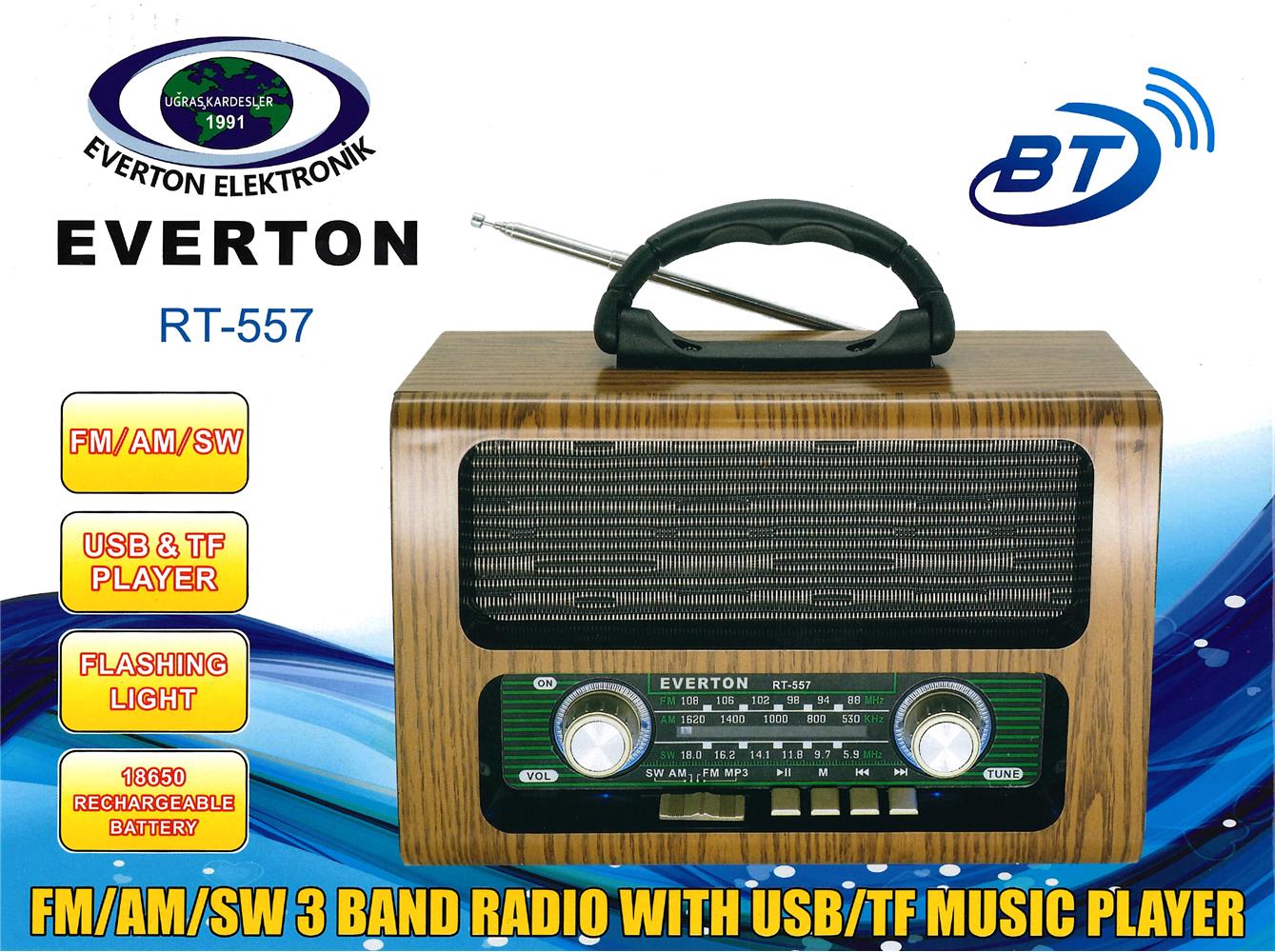 Everton Rt-557  Bluetooth Fm-Usb-Tf-Aux  Şarjlı Nostaljik Radyo